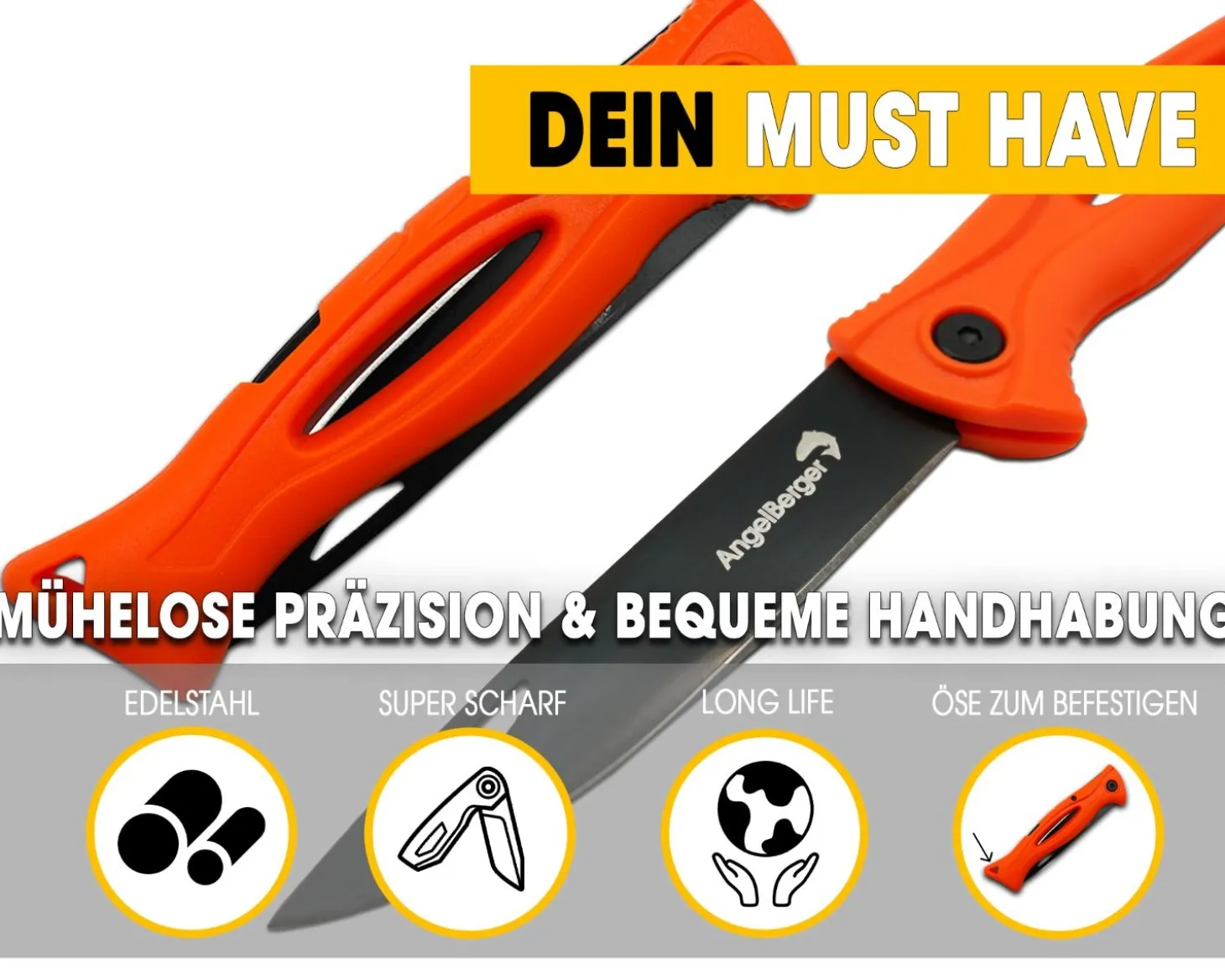 Angel Berger Angelmesser Folding Knife Fischmesser Klappmesser Edelstahl Outdoor Messer für Fisch und Angeln Angelzubehör