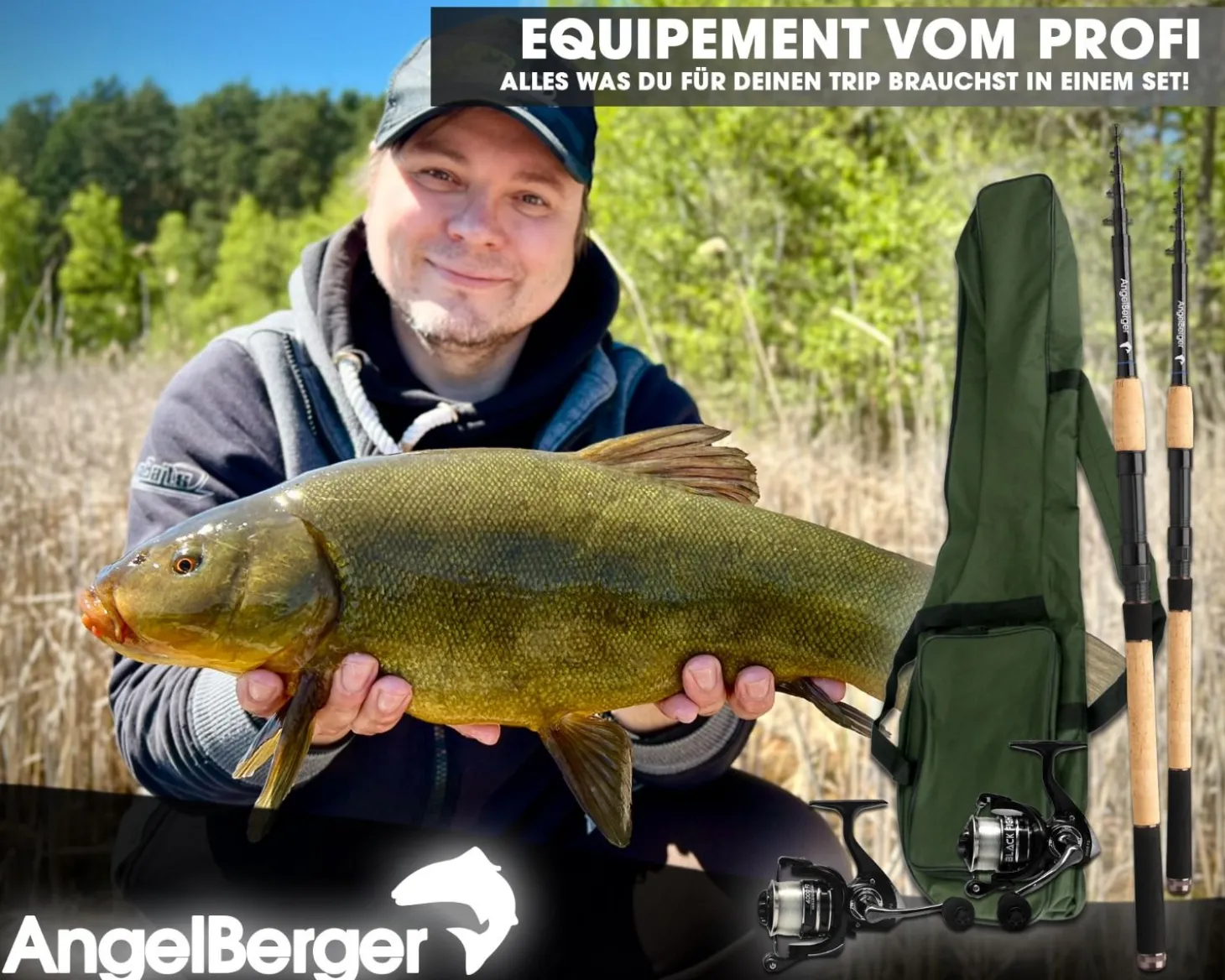 Angel Berger Angelset Komplettset 2 Teleskopruten Rollen Rutentasche Angelruten Angelrollen mit Angelschnur und Rutentasche Angelsets
