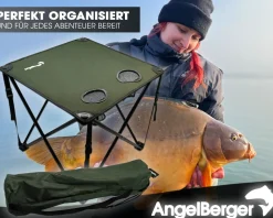 Angel Berger Campingtisch faltbar mit 2 Getränkehalter Bivvy Table Angeltisch Klapptisch Falttisch  Zielfische