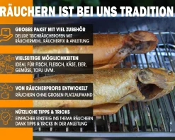 Angel Berger Deluxe Tischraeucherofen mit Zubehoer Edelstahl Smoker mit Räuchermehl Räucherlauge Räucheranleitung Räucherset Räucherofen