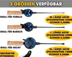 Angel Berger Eisangel Set mit Rolle und Korkgriff Ice Rod Eisangelrute mit Angelrolle und Angelschnur Zielfische