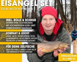 Angel Berger Eisangel Set mit Rolle und Korkgriff Ice Rod Eisangelrute mit Angelrolle und Angelschnur Zielfische