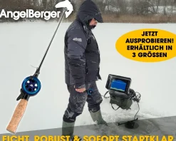 Angel Berger Eisangel Set mit Rolle und Korkgriff Ice Rod Eisangelrute mit Angelrolle und Angelschnur Zielfische