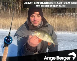 Angel Berger Eisangel Set mit Rolle und Korkgriff Ice Rod Eisangelrute mit Angelrolle und Angelschnur Zielfische