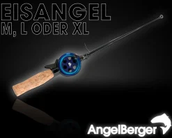 Angel Berger Eisangel Set mit Rolle und Korkgriff Ice Rod Eisangelrute mit Angelrolle und Angelschnur Zielfische