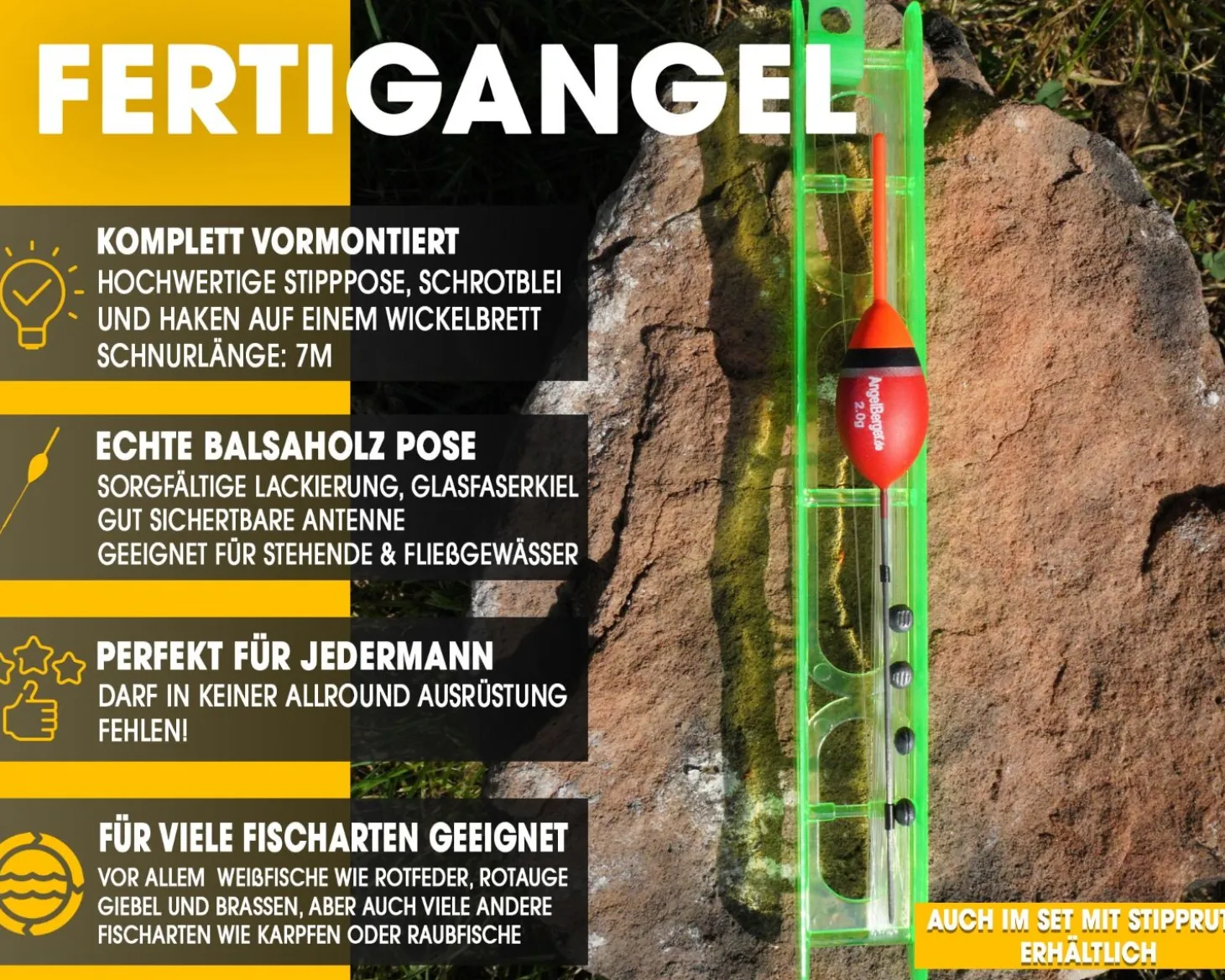 Angel Berger Fertigangel 2,0g Angelset Posenmontage Stippangel Handangel Fertigmontage Friedfisch Angeln Friedfischangeln