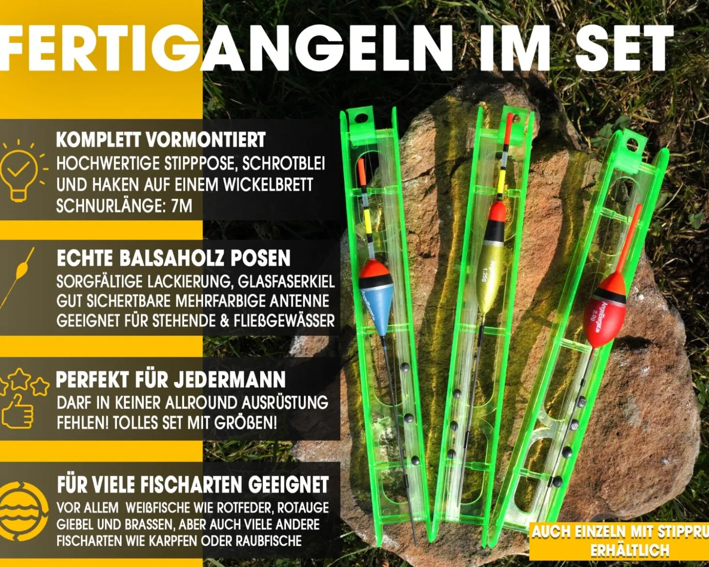 Angel Berger Fertigangelset 3 verschiedene Angelsets Posenmontage Stippangel Handangel Fertigmontage Friedfisch Angeln Friedfischangeln