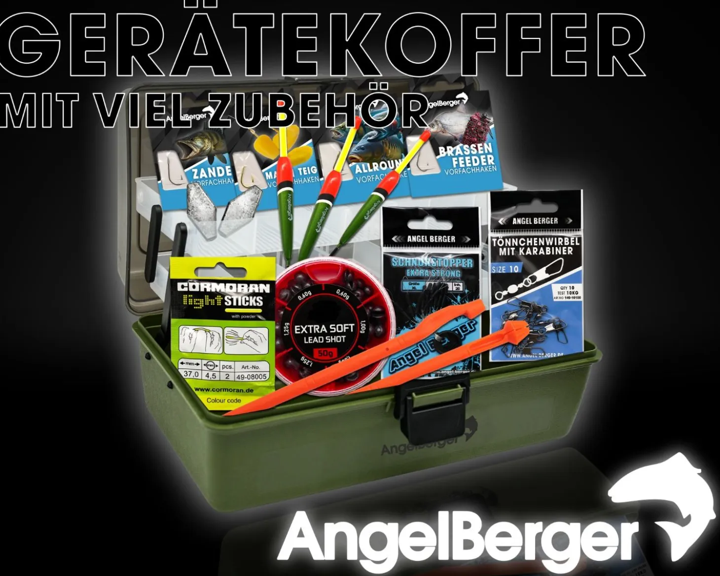Angel Berger Gerätekoffer mit Angelzubehör gefüllt Angelkoffer Grundausstattung Angeln Angelset Angelsets