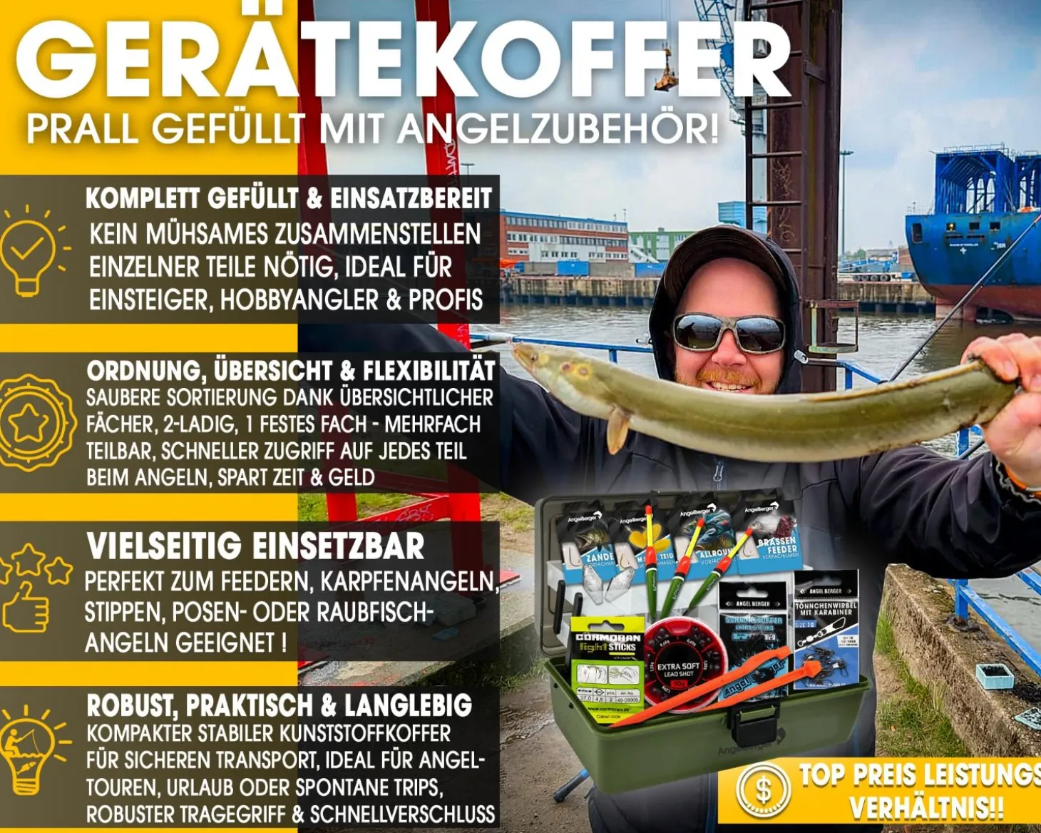 Angel Berger Gerätekoffer mit Angelzubehör gefüllt Angelkoffer Grundausstattung Angeln Angelset Angelsets