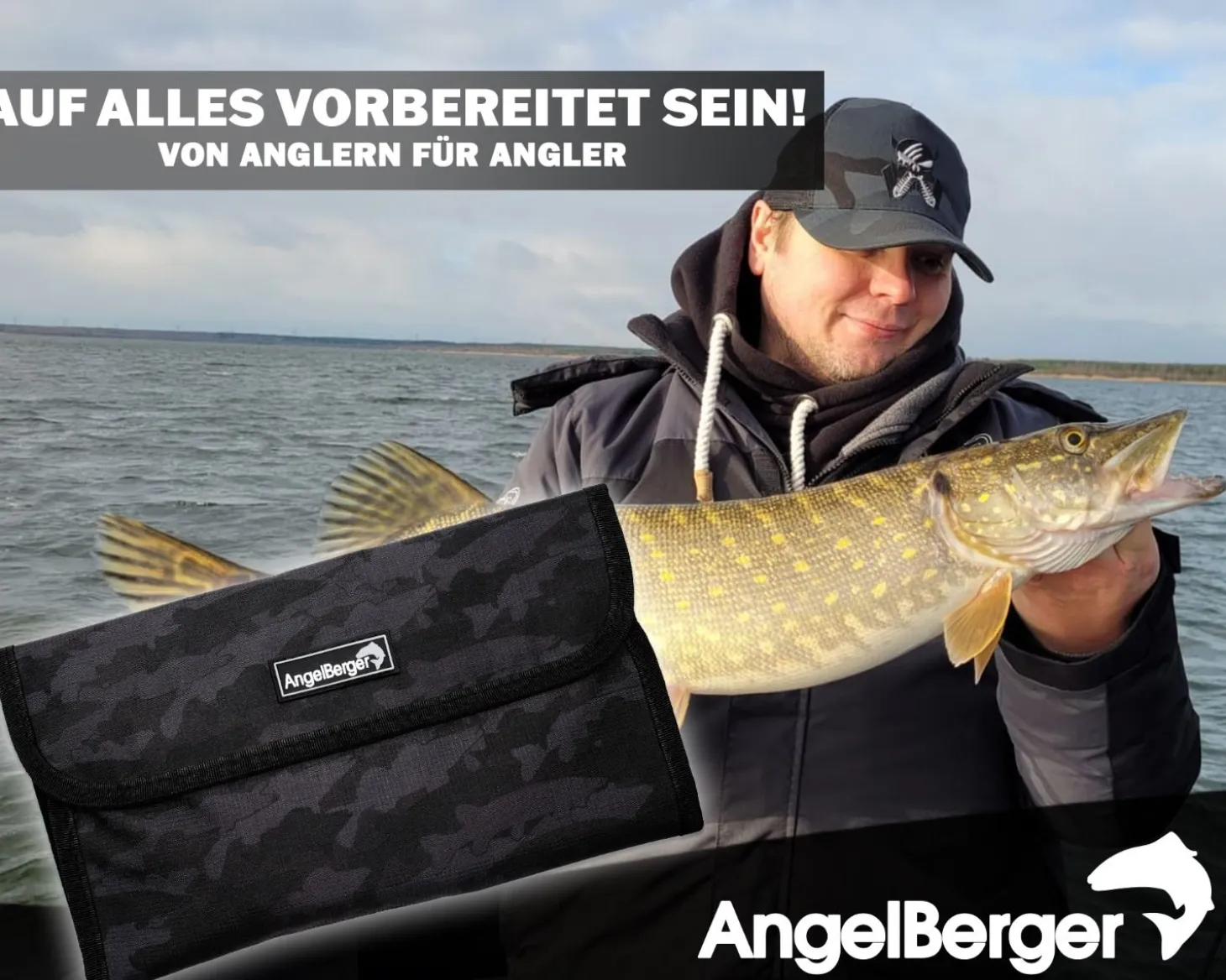 Angel Berger Hechtwerkzeugkit mit Tasche Raubfisch Tools mit Tasche Werkzeugset Angler Angelmesser Angelzange Hechtangeln