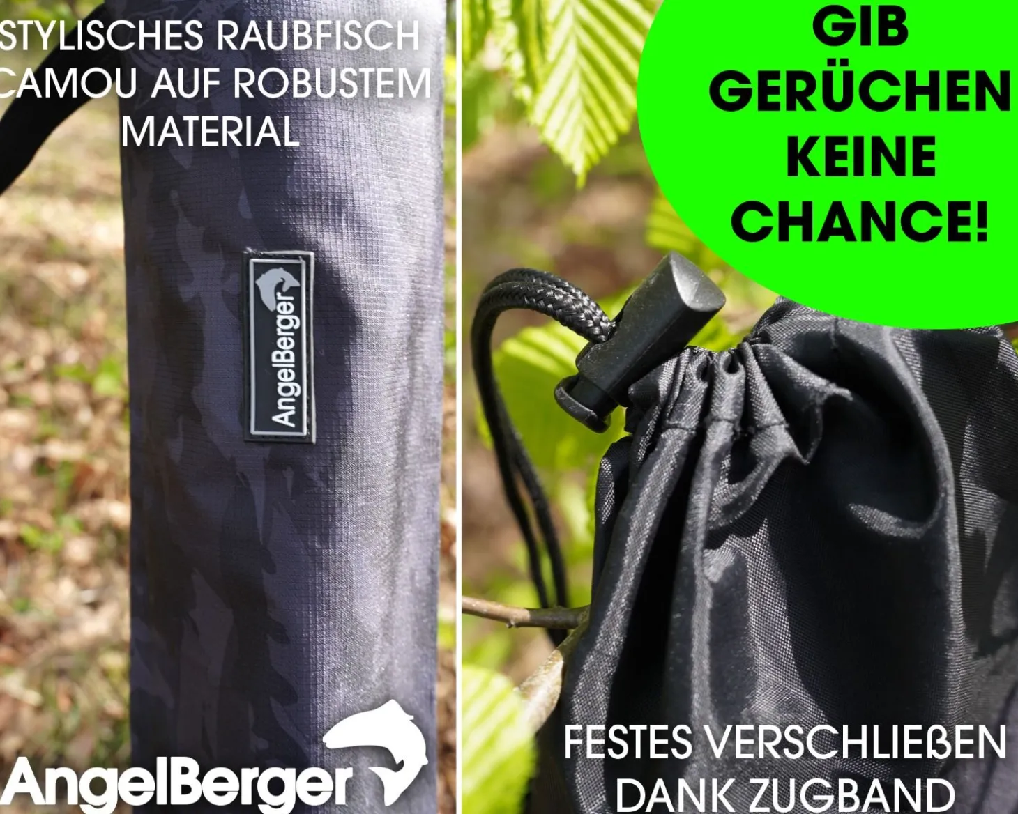 Angel Berger Keschertasche Camo Net Bag Stink Bag Tasche für Angelkescher Fishing Bag Angelzubehör