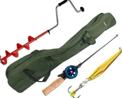 Angel Berger Komplettset Einsangeln Eisbohrer Eisangel Zocker mit Tasche Ice Fishing Set Angelsets