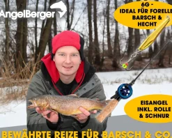 Angel Berger Komplettset Einsangeln Eisbohrer Eisangel Zocker mit Tasche Ice Fishing Set Angelsets
