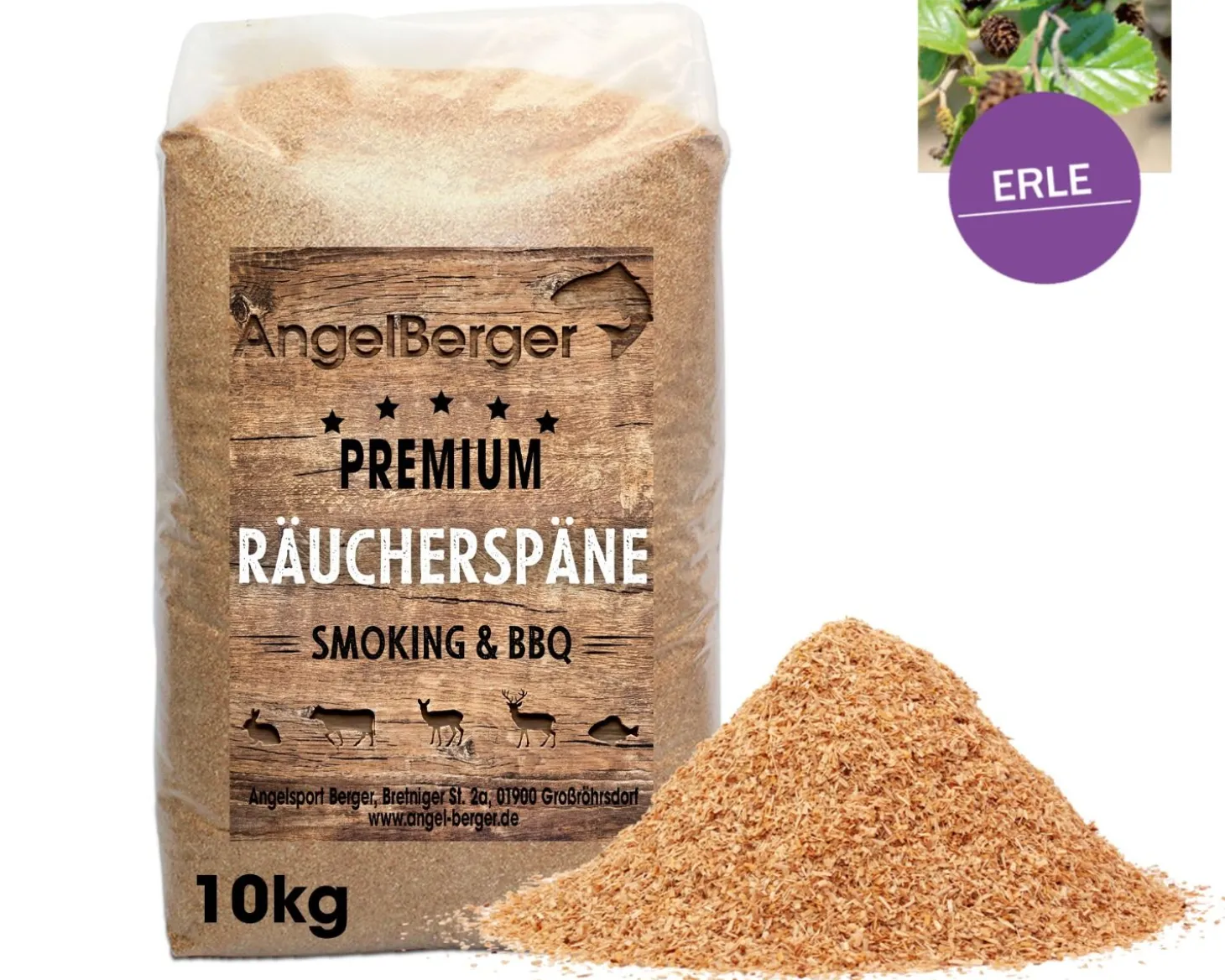Angel Berger Räuchermehl Erle 10kg Räucherspäne Räuchern