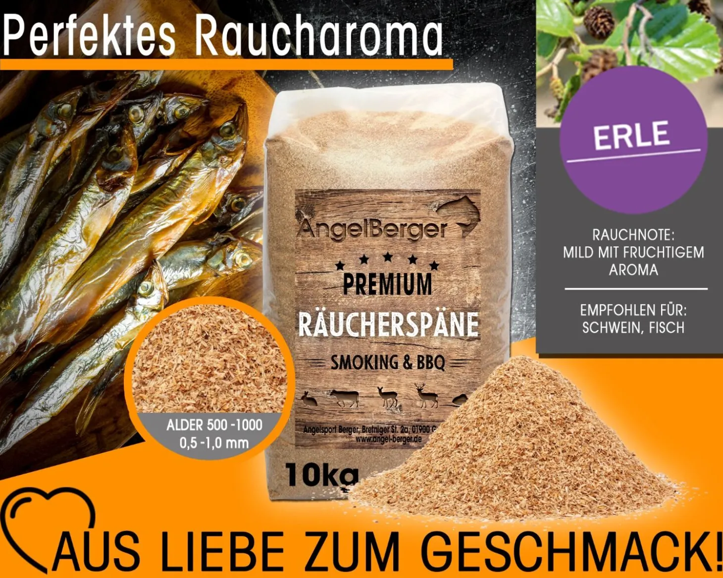 Angel Berger Räuchermehl Erle 10kg Räucherspäne Räuchern