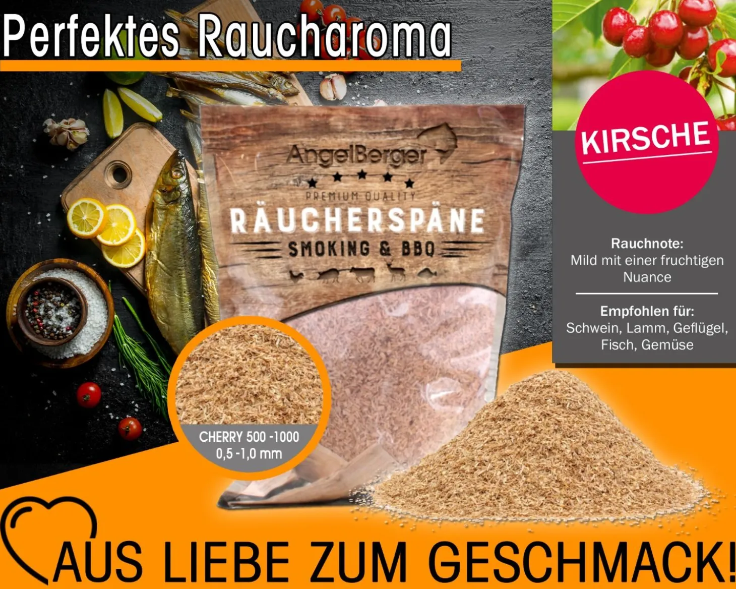 Angel Berger Räuchermehl Kirsche 500g Räucherspäne Cherry Räuchern