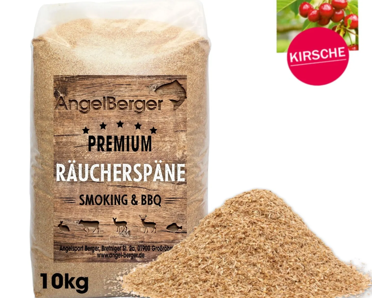 Angel Berger Räuchermehl Kirsche 10kg Räucherspäne Cherry Räuchern