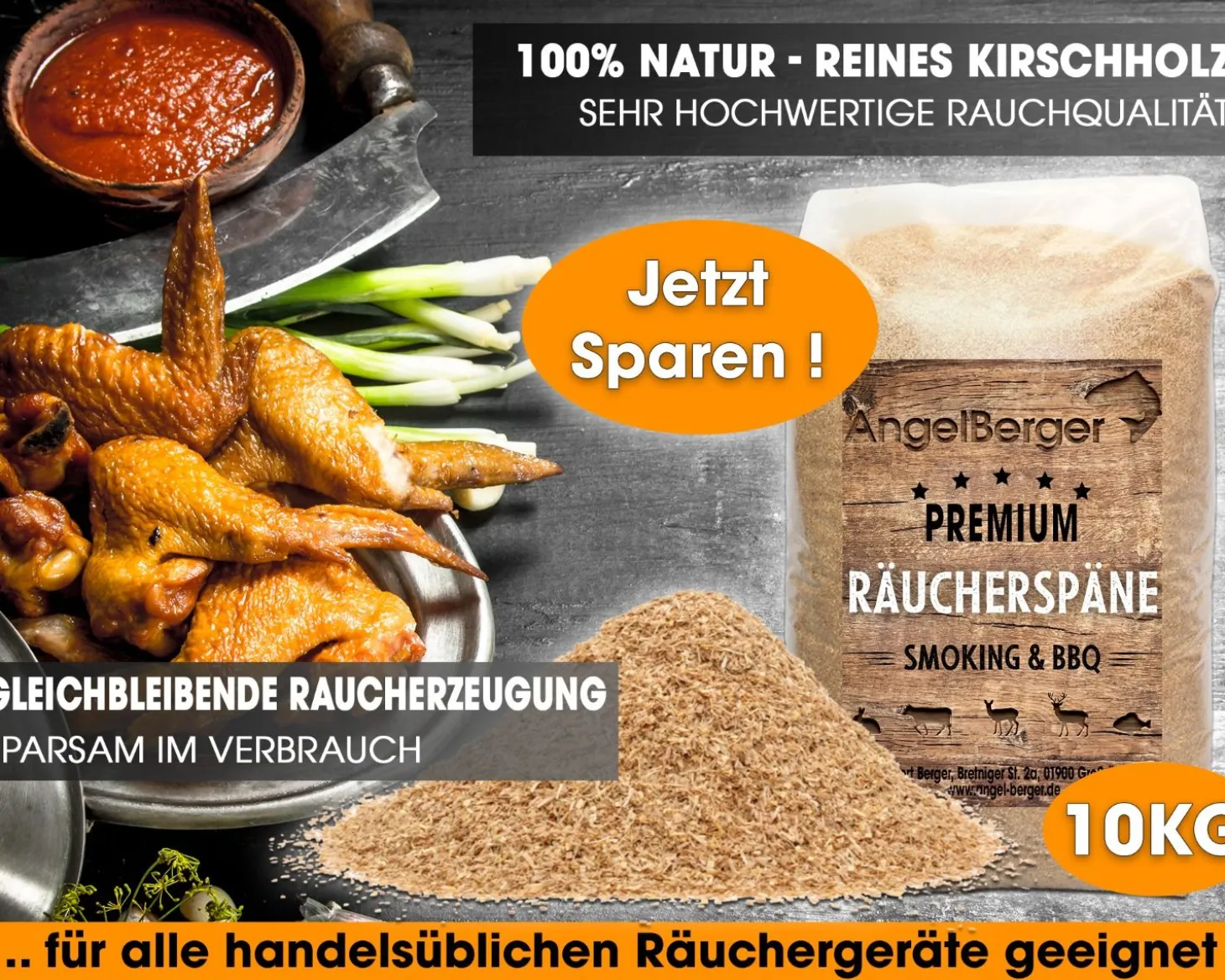 Angel Berger Räuchermehl Kirsche 10kg Räucherspäne Cherry Räuchern