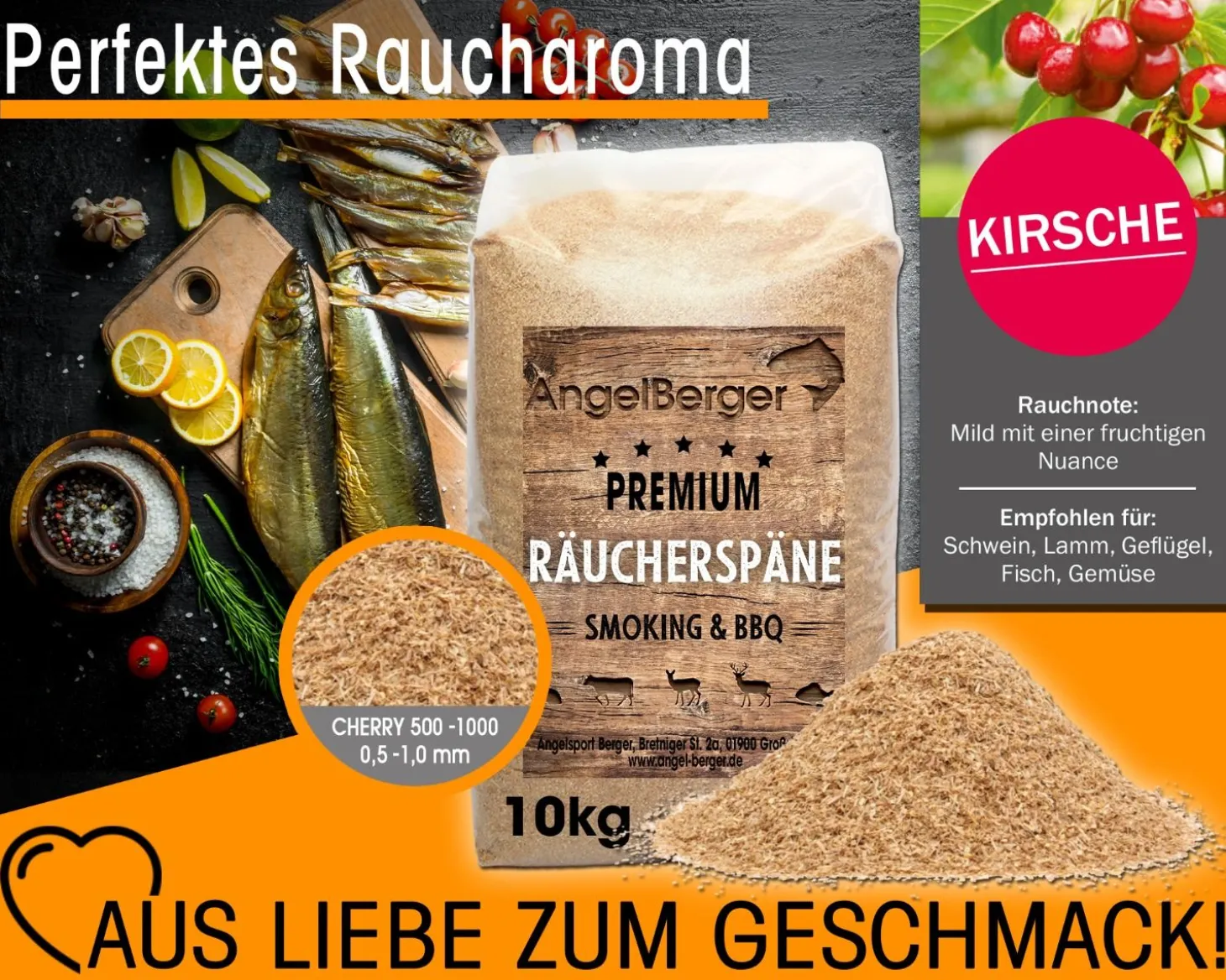 Angel Berger Räuchermehl Kirsche 10kg Räucherspäne Cherry Räuchern