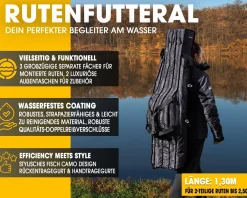 Angel Berger Rutentasche Camo mit 3 Fächern Rutenfutteral Rod Bag Angelrutentasche Rod Case Angeltasche für Angelruten Zielfische