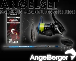Angel Berger Saltline Brandungscombo Brandungsset mit Zubehör Brandungsrute Meeresrolle mit Brandungsvorfach und Blei Angelsets