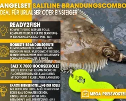 Angel Berger Saltline Brandungscombo Brandungsset mit Zubehör Brandungsrute Meeresrolle mit Brandungsvorfach und Blei Angelsets