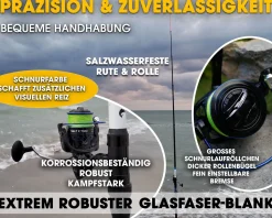 Angel Berger Saltline Brandungscombo Brandungsset mit Zubehör Brandungsrute Meeresrolle mit Brandungsvorfach und Blei Angelsets