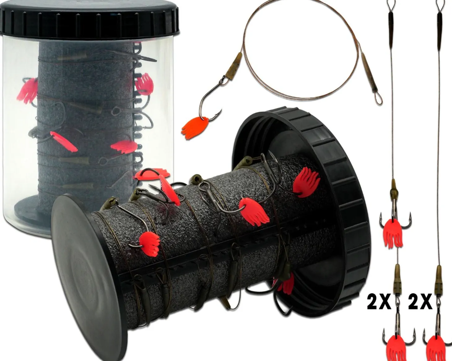 Angel Berger Stahlvorfach Set mit Box Rig Bin mit Stahlvorfächer zum Hechtangeln Steel Wire Leader Set Zielfische