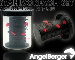 Angel Berger Stahlvorfach Set mit Box Rig Bin mit Stahlvorfächer zum Hechtangeln Steel Wire Leader Set Zielfische