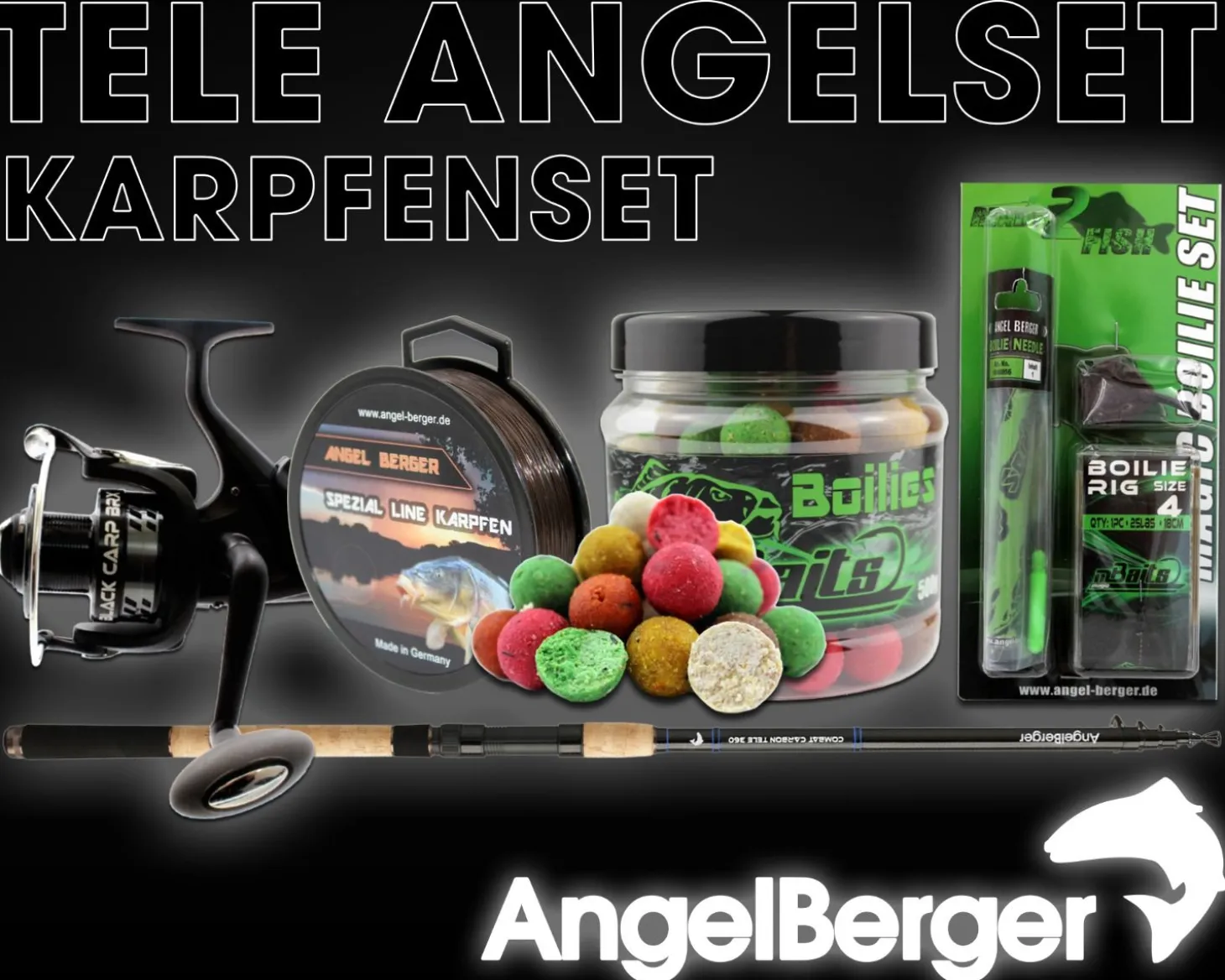 Angel Berger Tele Karpfenset Angelset Karpfen Carp Set Karpfenrute Karpfenrolle und Karpfenzubehör Karpfenangeln Angelsets