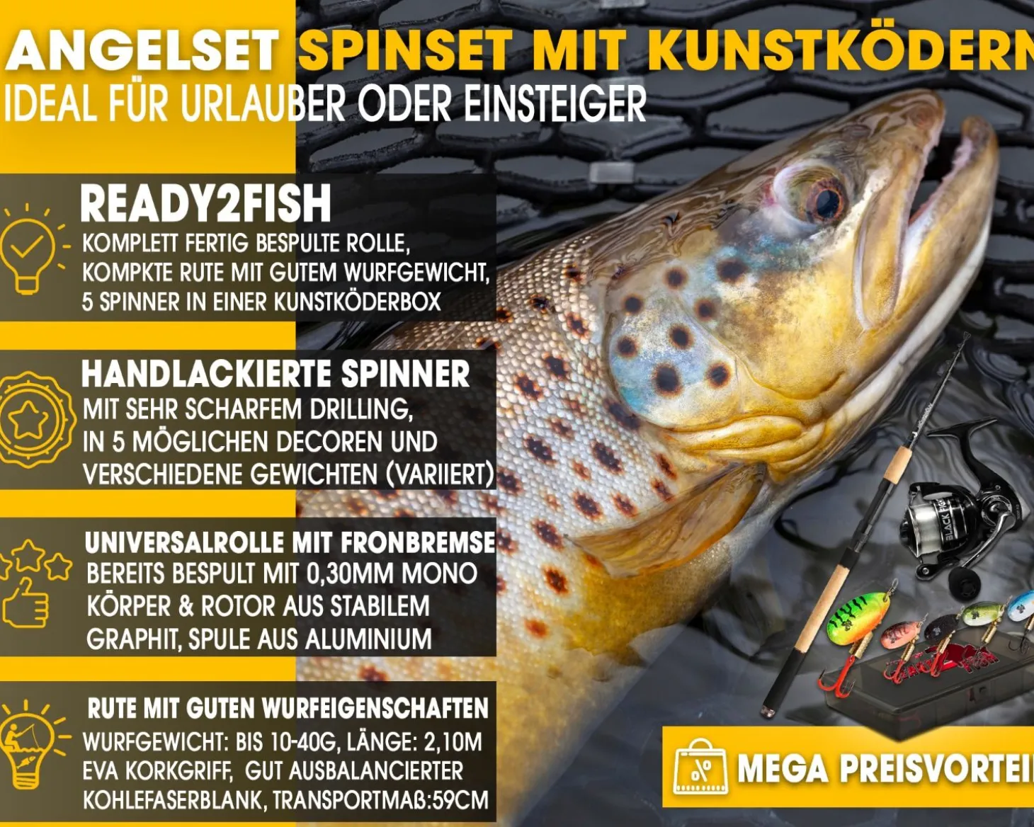 Angel Berger Tele Spinset komplett Angelset Raubfisch mit Kunstködersortiment Angelrute Angelrolle mit Angelköder Angelsets