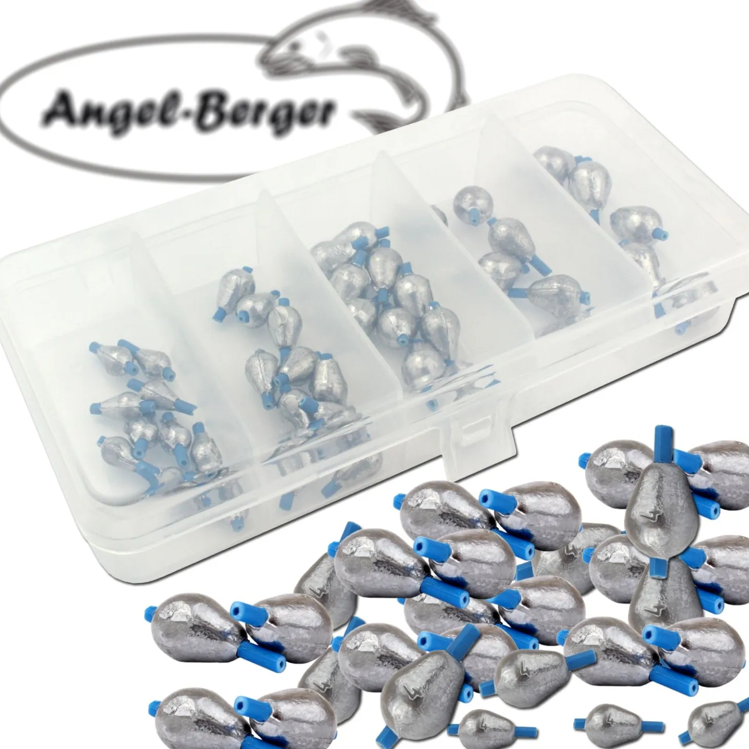 Angel Berger Tropfenblei Sortiment mit Box Blei in Dose Friedfischangeln