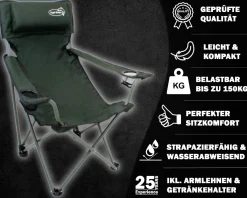 Luxus Faltstuhl Klappstuhl mit Getränkehaltern Polster und Armlehnen Karpfen Stühle & Liegen