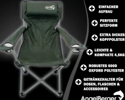 Luxus Faltstuhl Klappstuhl mit Getränkehaltern Polster und Armlehnen Karpfen Stühle & Liegen