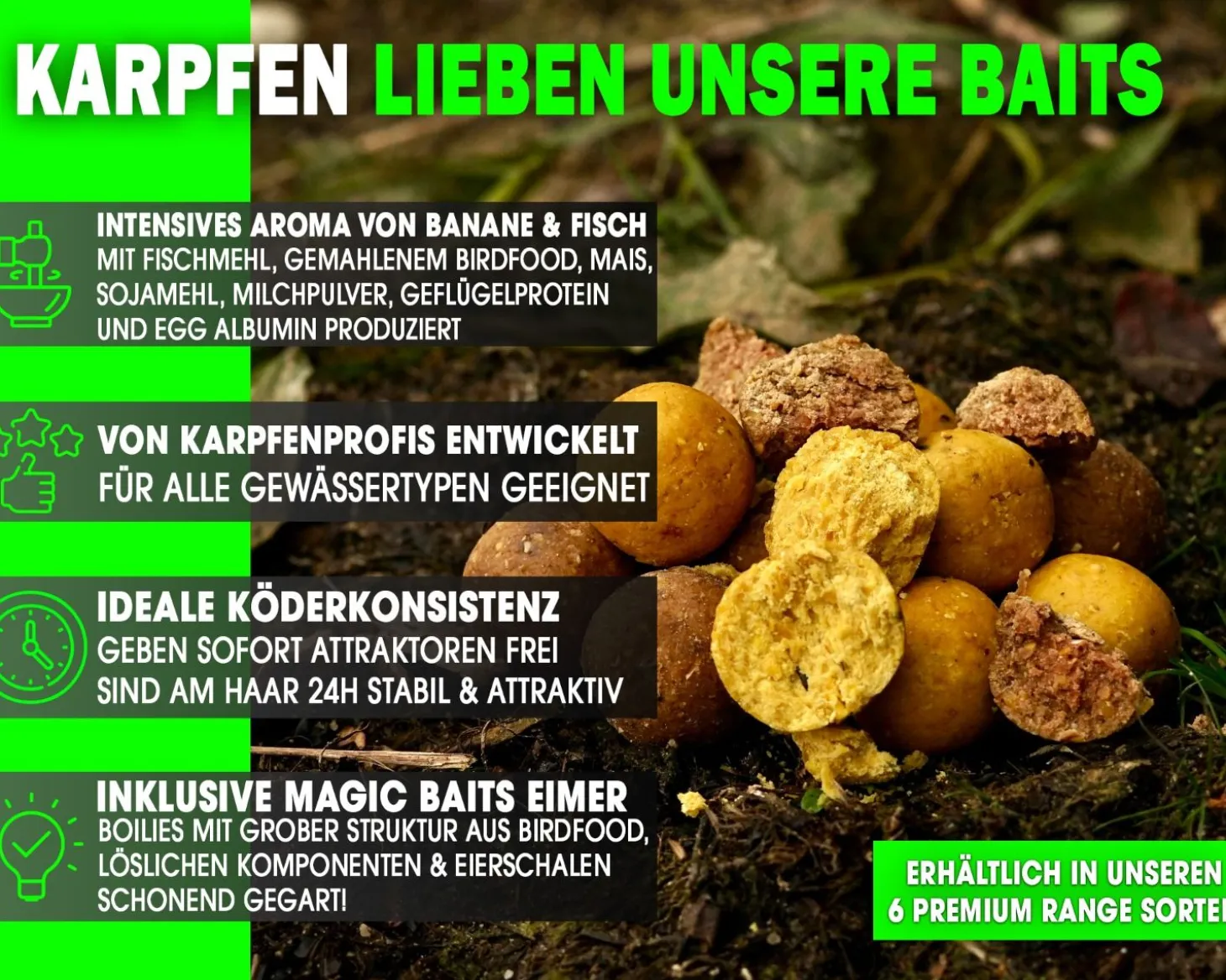 Magic Baits 4 Kg Premium Boilies mit Eimer Carp Baits with Bucket Futterboilies Karpfenboilies Feeder Boilie Boilieset Karpfenköder Carp Baits Angelköder Karpfenangeln Futtermittel
