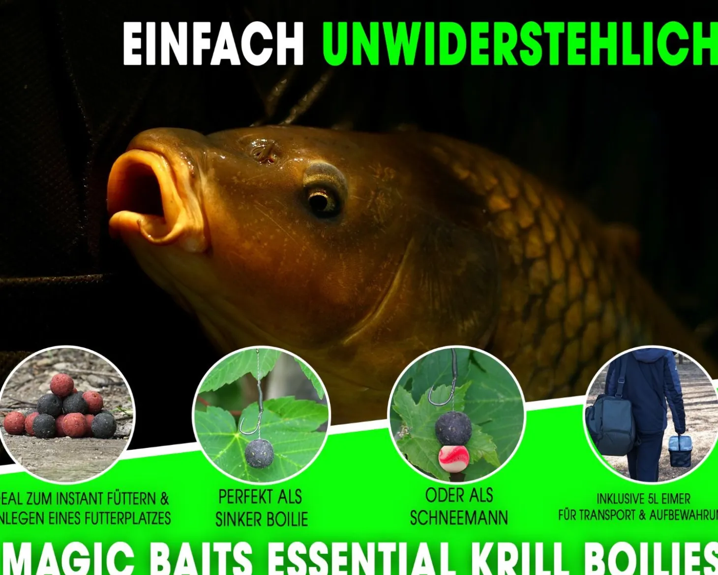 Magic Baits 4 Kg Premium Boilies mit Eimer Carp Baits with Bucket Futterboilies Karpfenboilies Feeder Boilie Boilieset Karpfenköder Carp Baits Angelköder Karpfenangeln Futtermittel