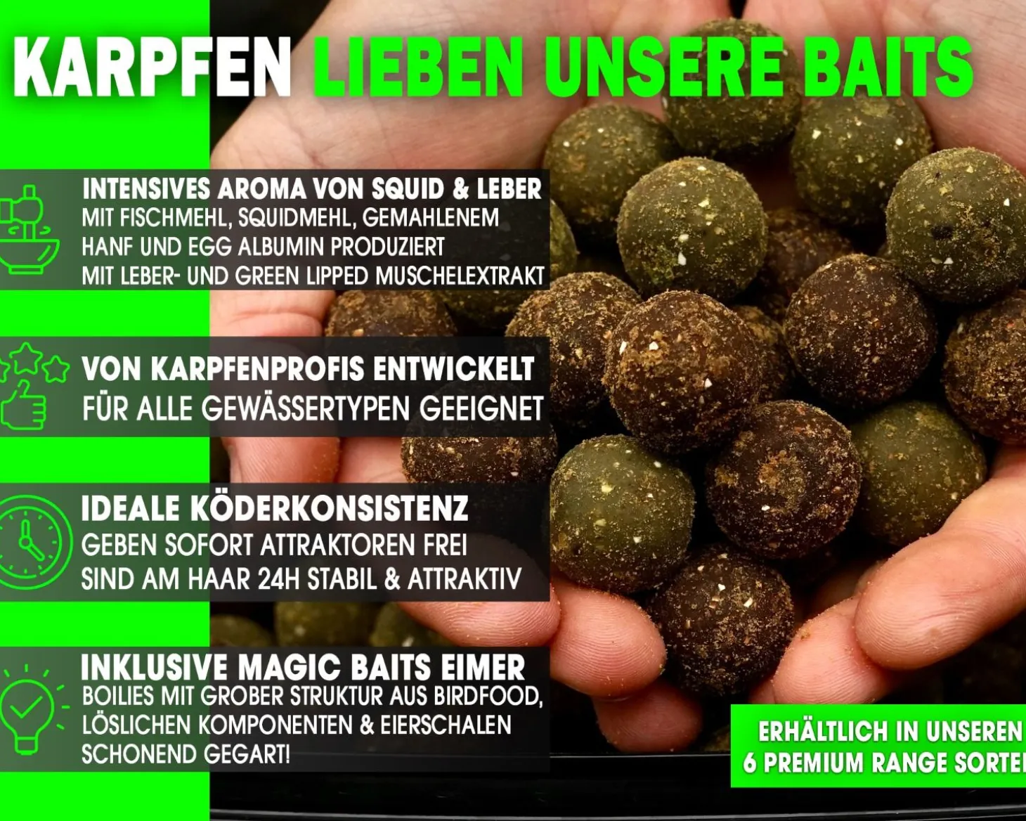 Magic Baits 4 Kg Premium Boilies mit Eimer Carp Baits with Bucket Futterboilies Karpfenboilies Feeder Boilie Boilieset Karpfenköder Carp Baits Angelköder Karpfenangeln Futtermittel