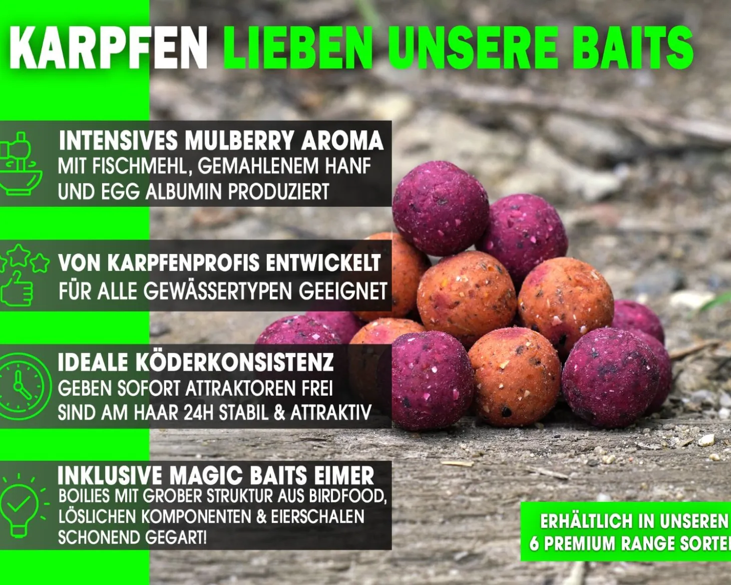 Magic Baits 4 Kg Premium Boilies mit Eimer Carp Baits with Bucket Futterboilies Karpfenboilies Feeder Boilie Boilieset Karpfenköder Carp Baits Angelköder Karpfenangeln Futtermittel