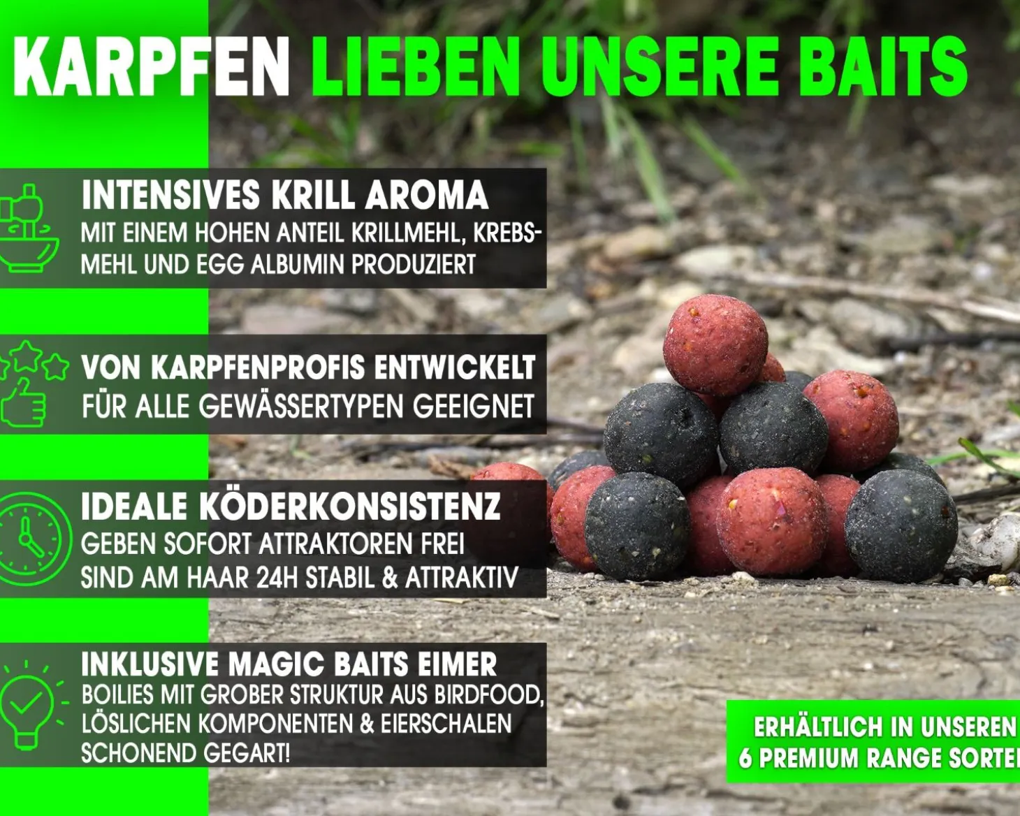 Magic Baits 4 Kg Premium Boilies mit Eimer Carp Baits with Bucket Futterboilies Karpfenboilies Feeder Boilie Boilieset Karpfenköder Carp Baits Angelköder Karpfenangeln Futtermittel