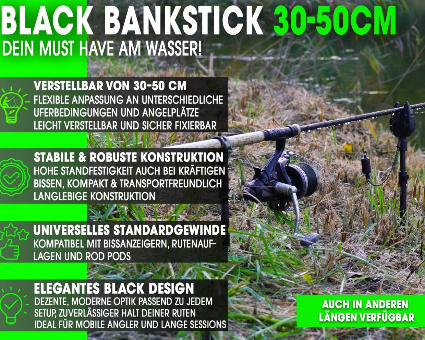 Magic Baits Black Bankstick 30-50cm verstellbar Karpfen Auflagen & Banksticks