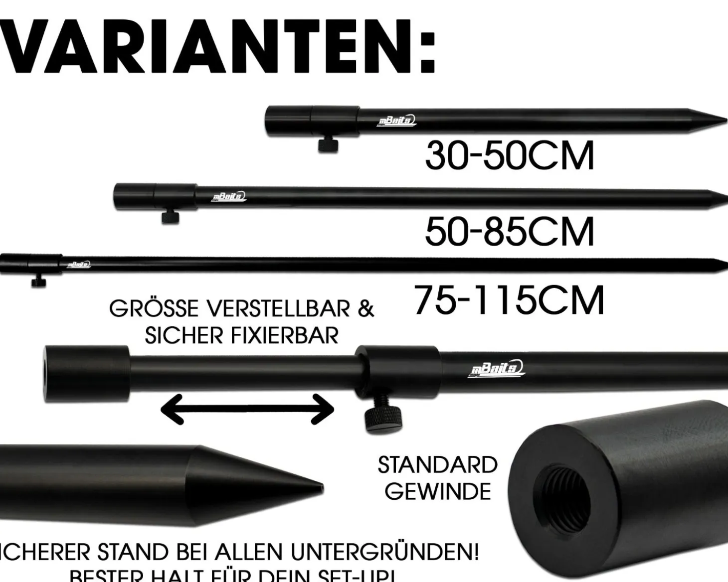Magic Baits Black Bankstick 30-50cm verstellbar Karpfen Auflagen & Banksticks