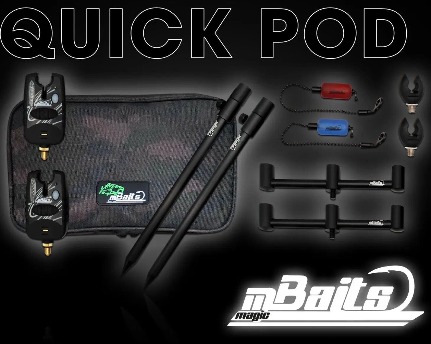 Magic Baits Black Quick Rod Pod mit Tasche Bissanzeiger Rutenauflage Bobbin Karpfen Rod Pod