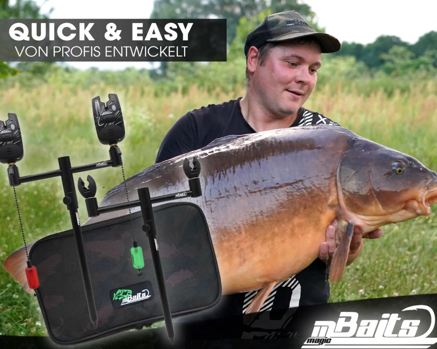 Magic Baits Black Quick Rod Pod mit Tasche Bissanzeiger Rutenauflage Bobbin Karpfen Rod Pod