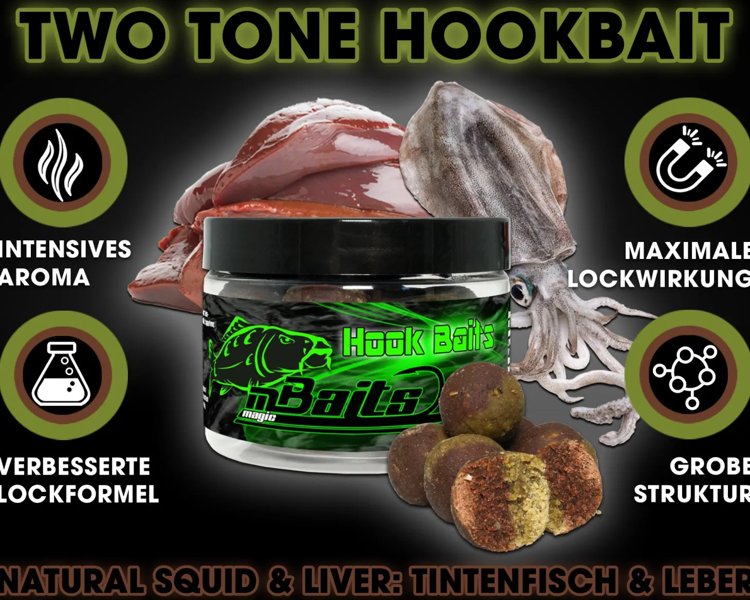 Magic Baits Hook Baits Two Tone Boilies Premium Range Futtermittel