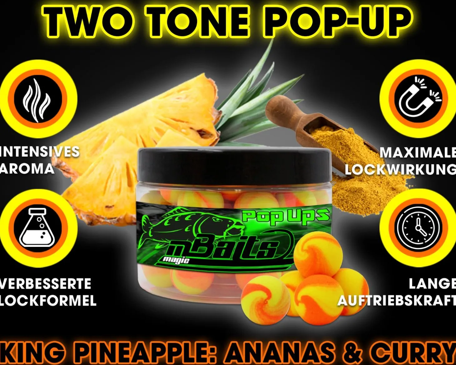 Magic Baits King Pineapple Two Tone Pop Ups 16mm Boilies Premium Range Futtermittel