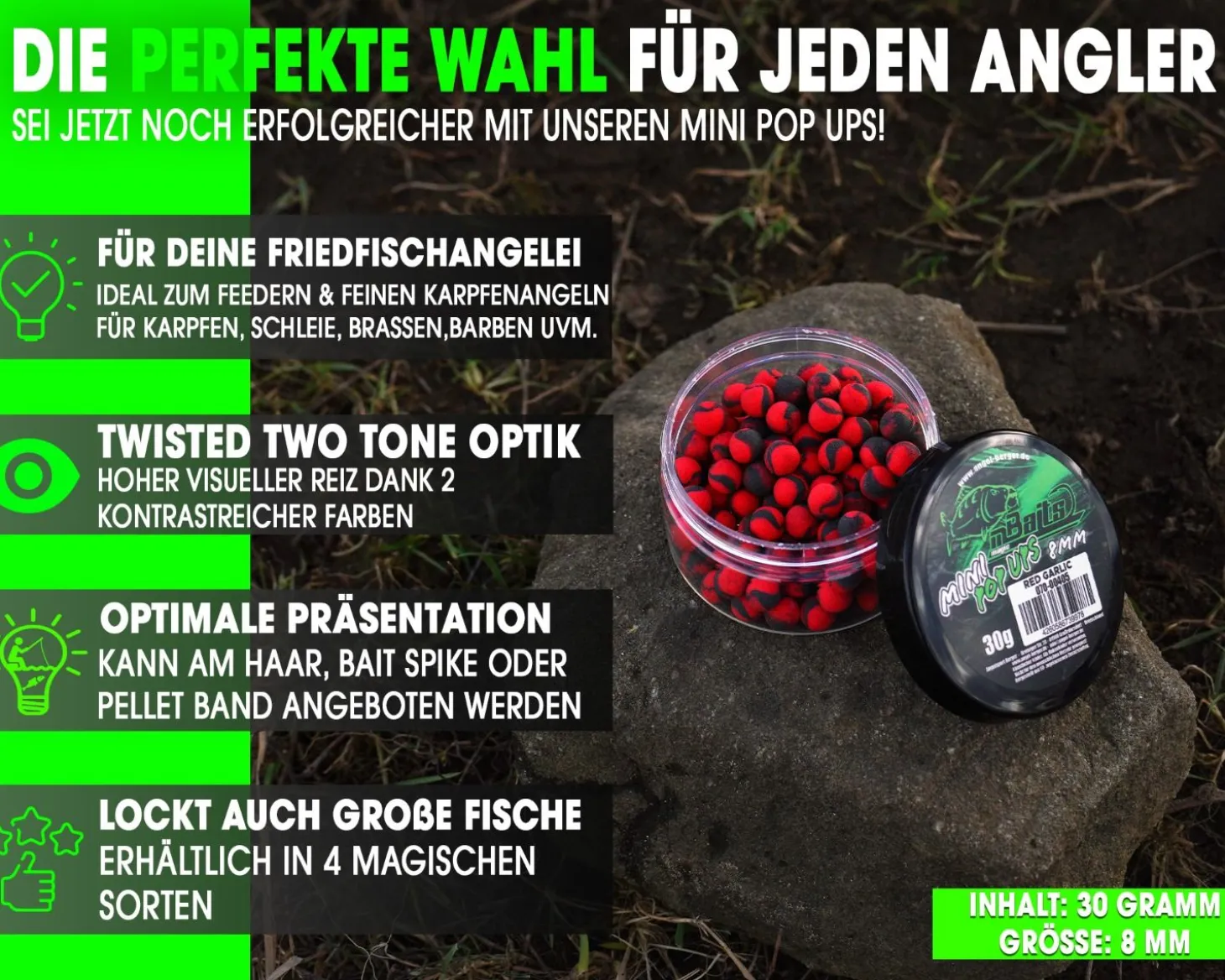 Magic Baits Mini Two Tone Pop Ups Method Feeder Boilies Premium Range -Red Garlic Futtermittel
