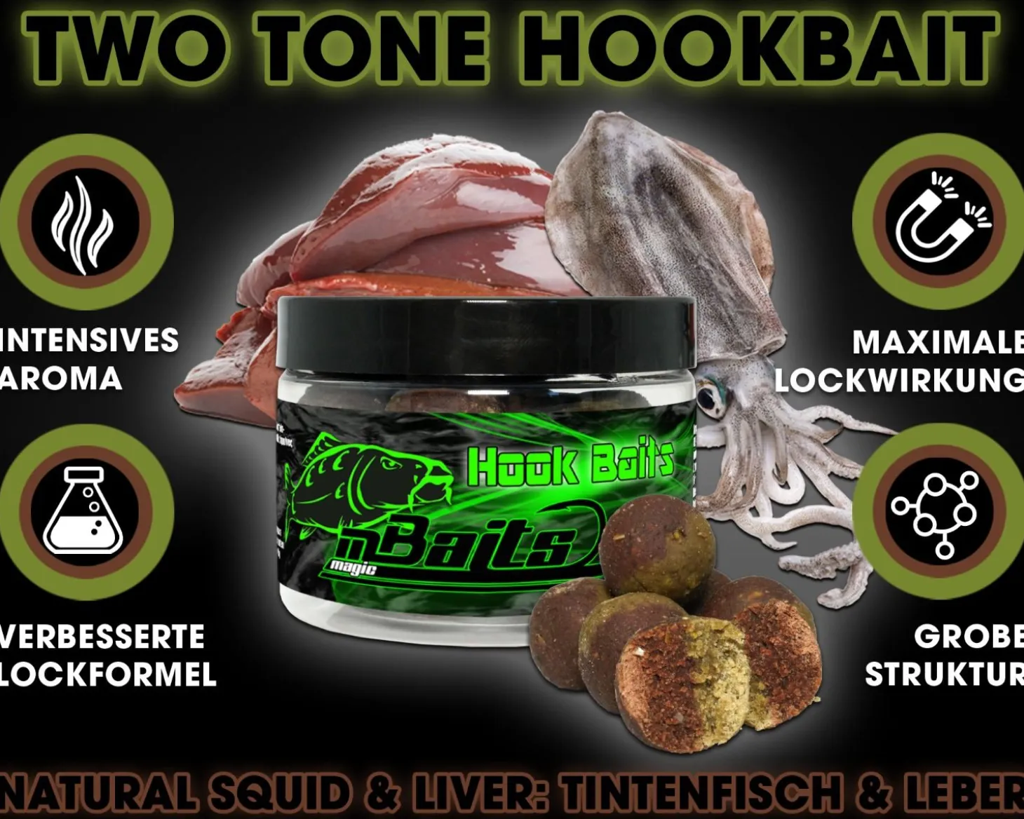 Magic Baits Natural Squid & Liver Hook Baits Two Tone Boilies Premium Range Futtermittel