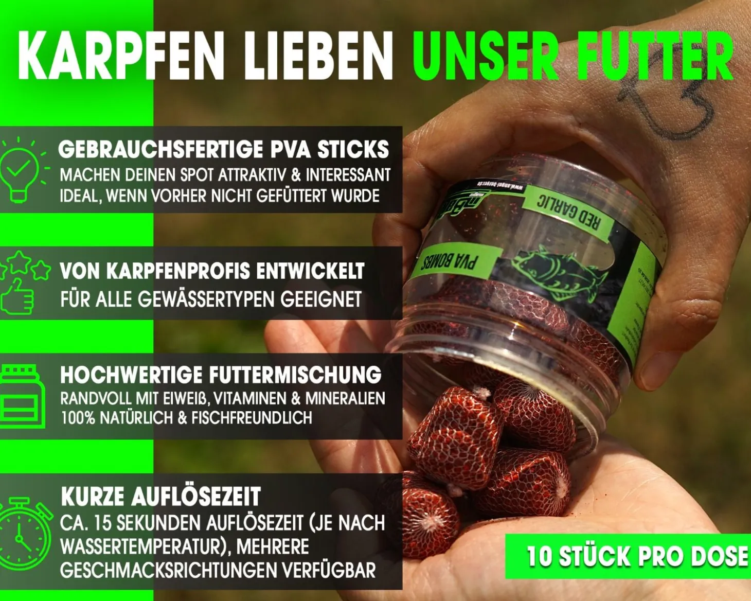 Magic Baits PVA Bombs PVA Sticks Ready PVA Bomb Karpfen Angeln Futter Boilies Futtermittel