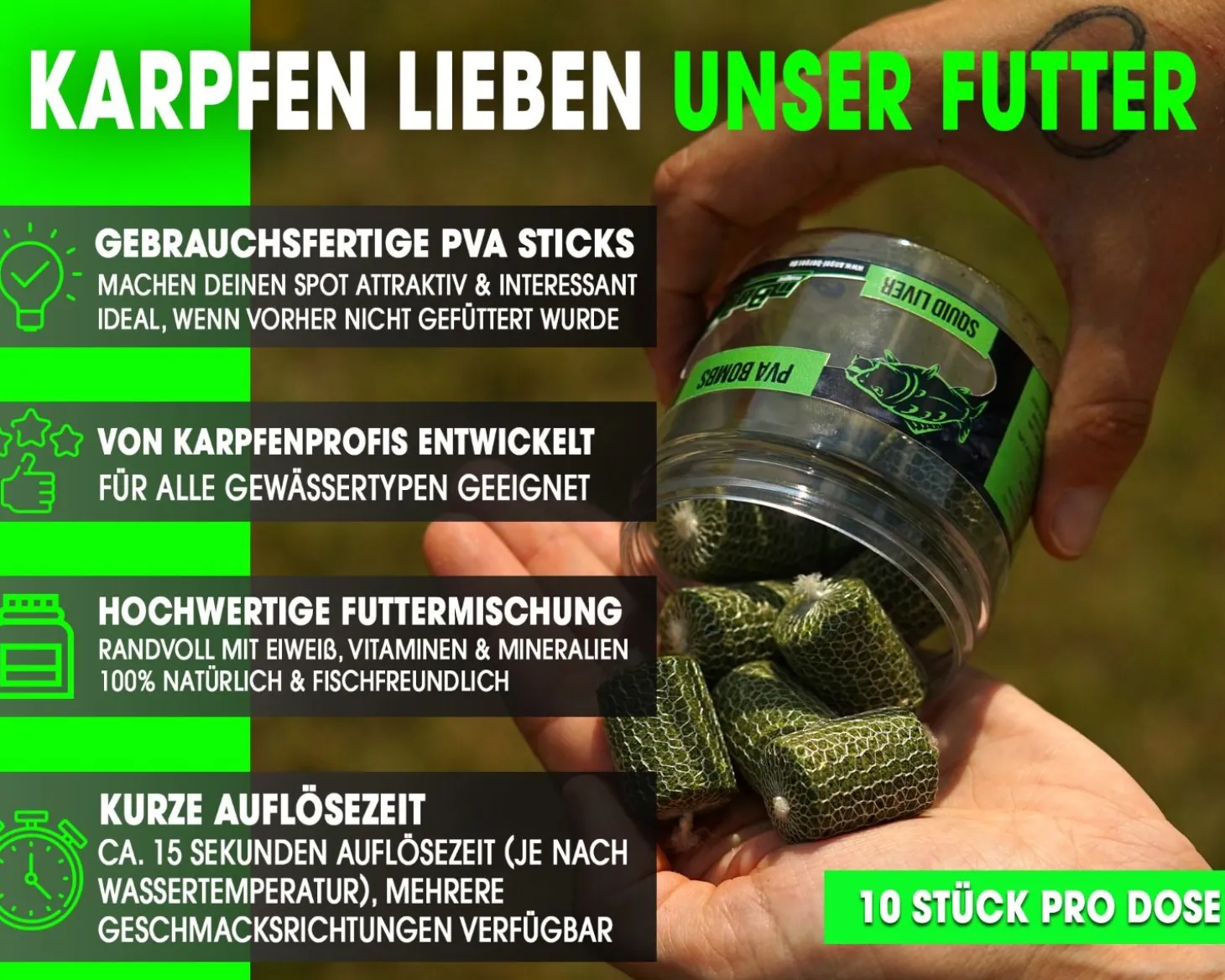 Magic Baits PVA Bombs PVA Sticks Ready PVA Bomb Karpfen Angeln Futter Boilies Futtermittel