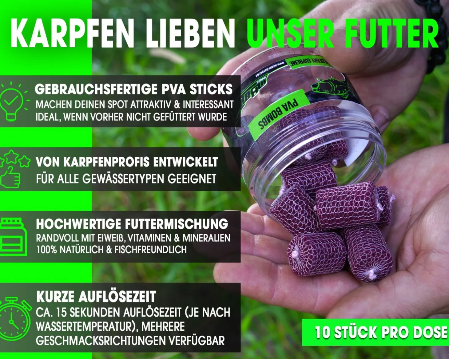 Magic Baits PVA Bombs PVA Sticks Ready PVA Bomb Karpfen Angeln Futter Boilies Futtermittel